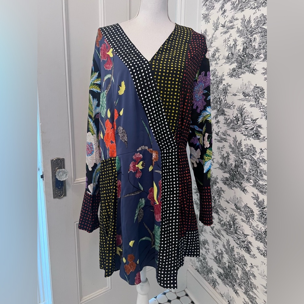 DianeVon Furstenberg women’s 100% silk patchwork, multicolor long sleeve dress M